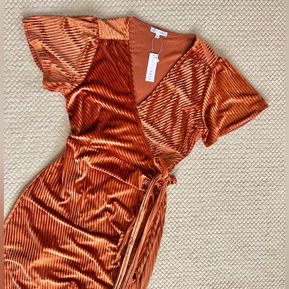 Ribbed Velvet Wrap Maxi Dress